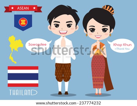 Thailand boy and girl in traditional costume