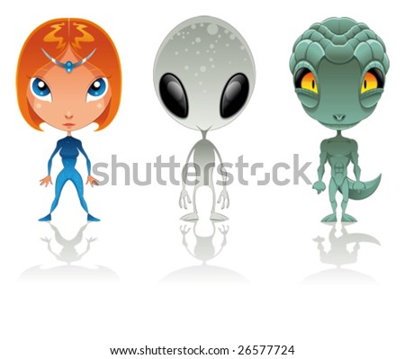 Types of aliens. Funny cartoon and vector characters