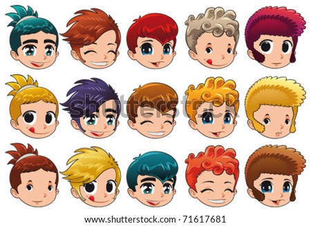 Group Of Faces With Different Expressions And Hair. Cartoon And Vector ...