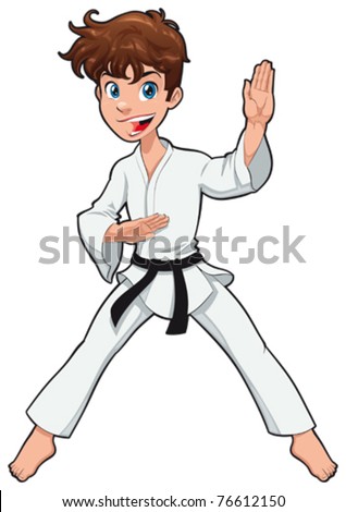 Young Boy, Karate Player. Vector Cartoon Isolated Character - 76612150 ...