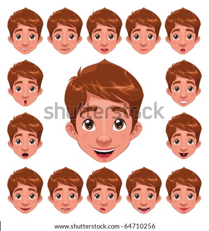 Boy Expressions with lip sync. Funny cartoon and vector character.