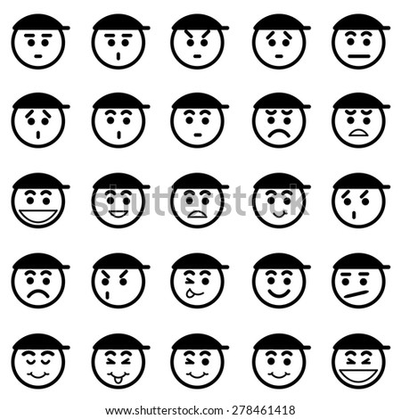 Set of different face. Emotion icons representing lots of reactions, personalities and emotions