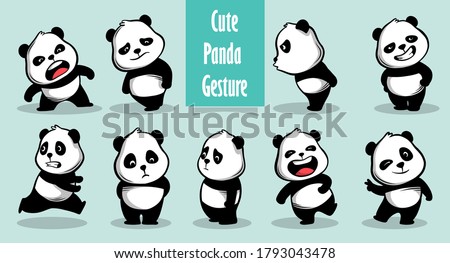 Hand drawn of cute panda icon character gesture