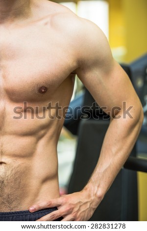 half body of muscular bodybuilder man, upper body