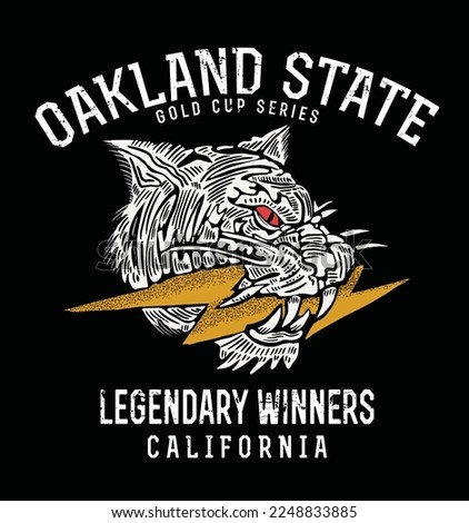 oakland state.Lightning Eyes Tiger with No Sacrifice No Victory Slogan Vector Artwork for Apparel and Other Uses
