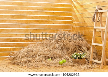 Heap of straw in an interior of a photographic studio