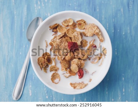 Cereal With Milk And Berries On A Blue Background