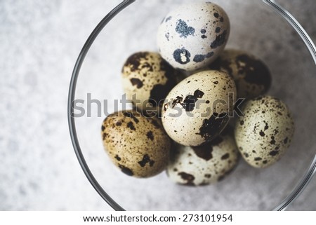 Quail Eggs In A Glass Bowl Top View
