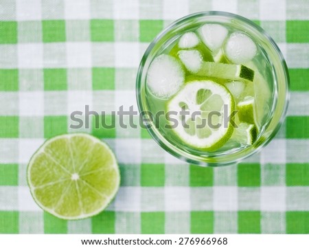 Water With Lime And Ice Homemade Healthy Drink Top View