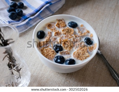 Cereals with Milk and Berries in a White Bowl Organic Food