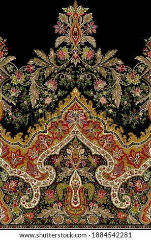 Floral border for textile print on black with amazing colours