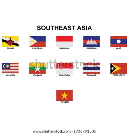 the flags set icon of the country in the southeast asia vector sign symbol
