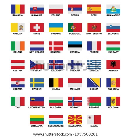the flags of the country in the continent of europe icon set vector sign symbol