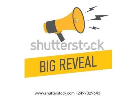 Big Reveal button, banner, label, template for website. Big Reveal text with colorful megaphone icon