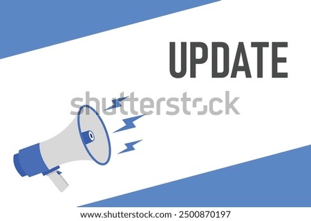 update button, banner, label, template for website. update text with colorful megaphone icon
