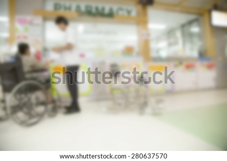 Blur background : Patient waiting for pharmacy at hospital abstract background.
