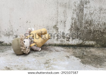 soft toy on the old grunge wall   retro and vintage style Soft focus Process color.