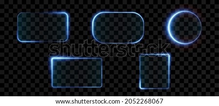 Collection of futuristic hud light blue frame. Technological background. Light glass blue frames square, oval, rectangle, circle. HUD PNG. Vector Illustration.