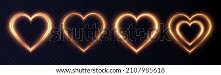Heart gold with flashes isolated on transparent background. Light heart for holiday cards, banners, invitations. Heart-shaped gold wire glow. PNG image  Сток-фото © 