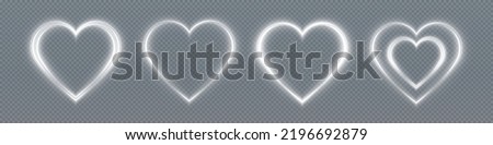 Heart white with flashes isolated on transparent background. Light heart for holiday cards, banners, invitations. Heart-shaped gold wire glow. PNG image	

