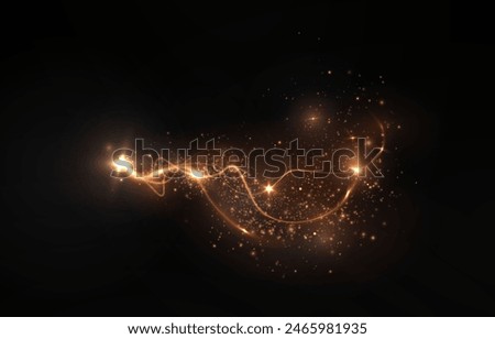 Magic golden wind png festive isolated on transparent background. Golden comet png with sparkling stars and dust. Powder dust light PNG. Magic shining gold dust. Fine, shiny dust bokeh particles fal