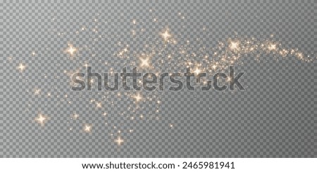 Magic golden wind png festive isolated on transparent background. Golden comet png with sparkling stars and dust. Powder dust light PNG. Magic shining gold dust. Fine, shiny dust bokeh particles fal