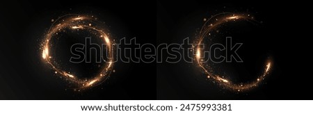 Vector light line effect of golden circle. Luminous fire trail on a transparent background. Light round line with an advantage effect. Golden dust circle light png.	
