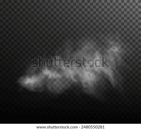 Vector isolated smoke PNG. White smoke texture on a transparent black background. Special effect of steam, smoke, fog, clouds.