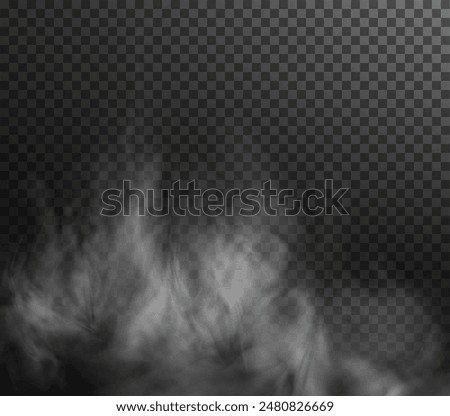 White smoke ring puff isolated on transparent black background. PNG. Steam explosion special effect. Effective texture of steam, fog, smoke png. Vector.	
