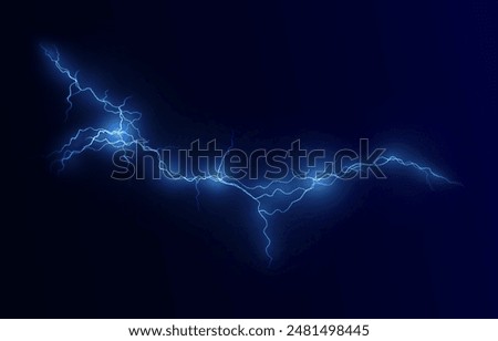 Light blue isolated vector lightning png. Realistic natural neon lightning effectThunderstorm. Strength Energy charge Thunder. Blitz Lightning Thunder Light Sparks Storm Flash	
