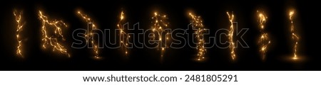 Light yellow isolated vector lightning png. Realistic natural neon lightning effect Thunder storm. Strength Energy charge Thunder. Blitz Lightning Thunder Light Sparks Storm Flash	
