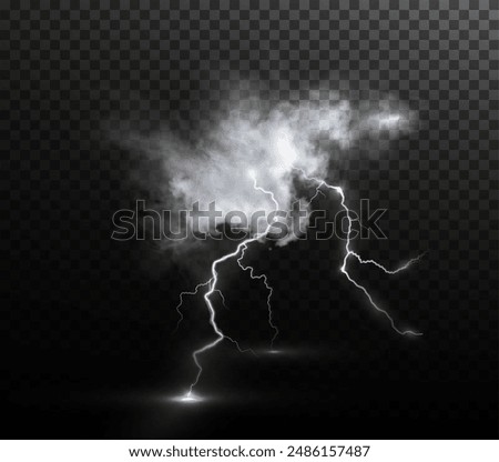 Light white isolated vector lightning png. Realistic natural glow white lightning effectThunderstorm. Strength Energy charge Thunder. Blitz Lightning Thunder Light Sparks Storm Flash	
