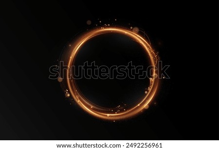 Vector light line effect of golden circle. Luminous fire trail on a transparent background. Light round line with an advantage effect. Golden dust circle light png.	