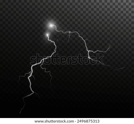 Light white isolated vector lightning png. Realistic natural glow white lightning effectThunderstorm. Strength Energy charge Thunder. Blitz Lightning Thunder Light Sparks Storm Flash	
