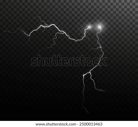 Light white isolated vector lightning png. Realistic natural glow white lightning effectThunderstorm. Strength Energy charge Thunder. Blitz Lightning Thunder Light Sparks Storm Flash	
