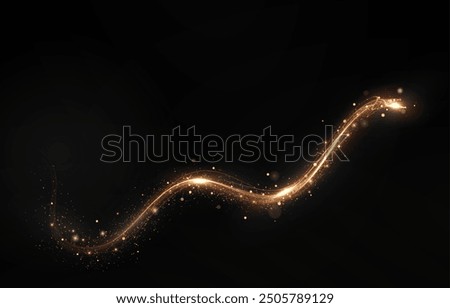 Gold curved light line, rope, tape. Smooth festive gold line png with light effects. Light golden Twirl png. Curve light effect of golden line. Luminous golden spiral png.