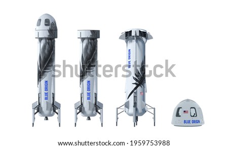 Jeff Bezos spacecraft, BLUE ORIGIN, A set of modern spacecraft. Vector illustration