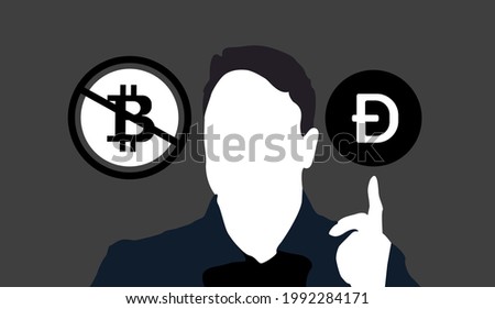 Elon Musk Bitcoin and Dogecoin, Bitcoin, Dogecoin . Vector