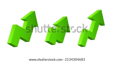 Green 3d arrow. Vector isometric arrow set isolated on white background.