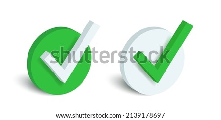 Green isometric check mark. Vector 3d check mark isolated on white background.
