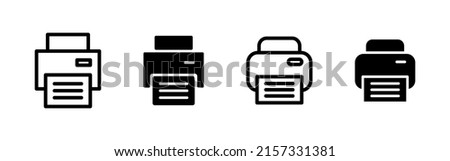 Printer icons. Set of black flat web icons isolated on white background. Vector clipart.