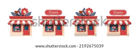 Flower shop. 3d shop icons. Store icons set. Vector clipart isolated on white background.