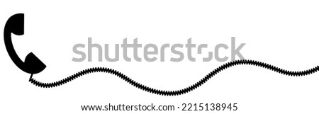 Telephone receiver with a cord. Phone handset with extension cord. Black silhouette isolated on a white background. Vector clipart.