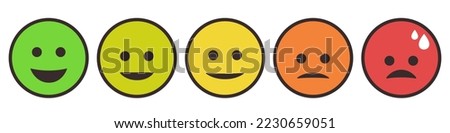 Pain scale or Rating scale in the form of emoticons. Vector clipart isolated on white background.