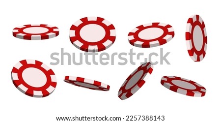 Playing chips. 3d chips in different positions. A set of chips for gambling. Vector illustration.