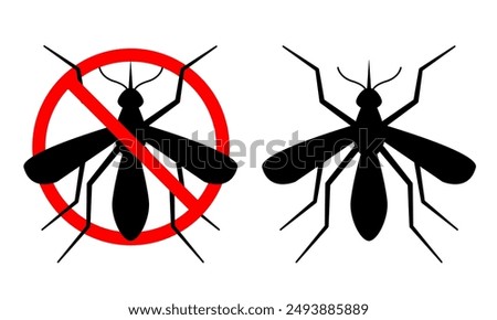 Mosquito black icon. Mosquito in the prohibition sign. Vector clipart.