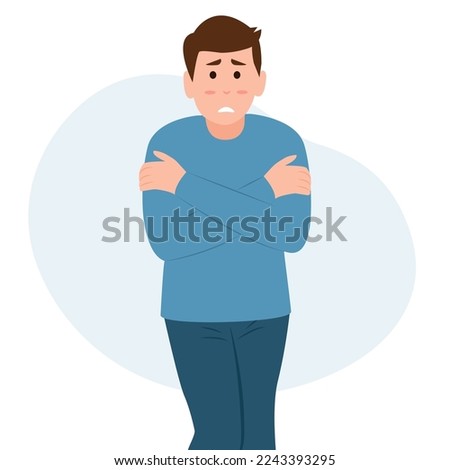 Man shivering in the cold. Boy trembling feeling cold hugging herselfWinter season.Cold Weather, Freeze. Vector illustration Foto stock © 