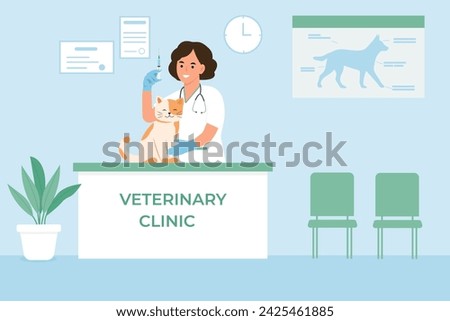 Veterinary clinical help.Vet doctor appointment.  Medical treatment,vaccination animal health care.Vector illustration