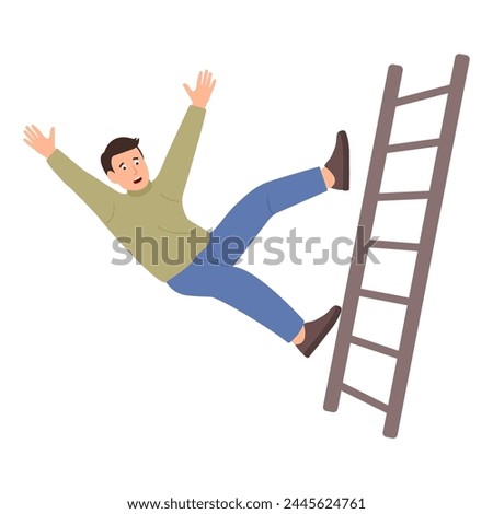 Man  falling from step ladder. Person slipping, falling down. Injury danger. Flat vector illustration isolated on white background