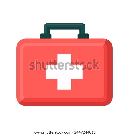 First aid box.Red object with a cross on it, medical equipment, First aid storage, doctor's case.Vector illustration isolated on white background
